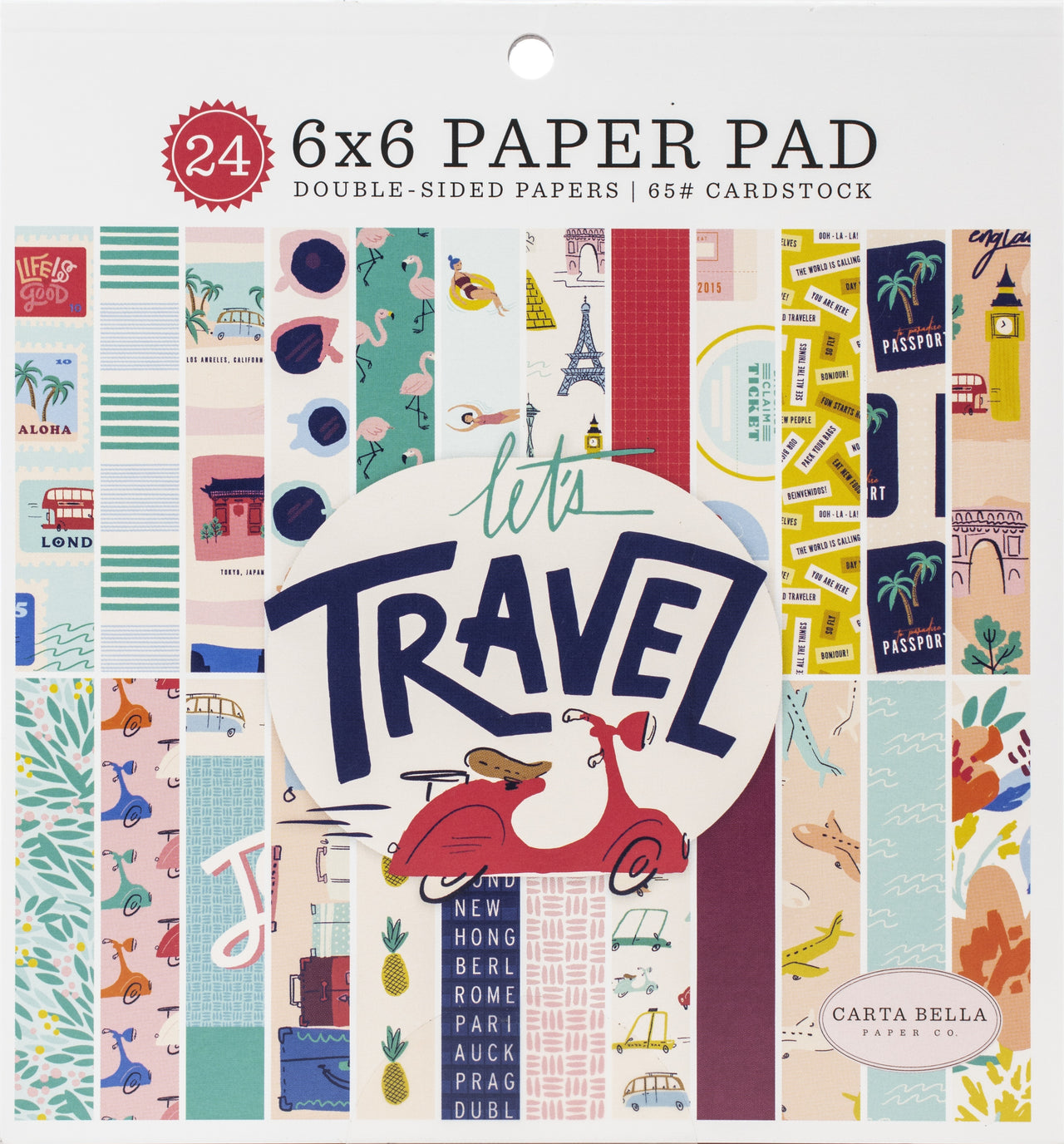 Echo Park Paper Carta Bella Double-Sided Paper Pad 6"X6" 24/Pkg - Let's Travel, 12 Designs/2 Each