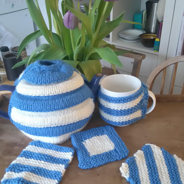 Cornish chair cushion, tea cosy, mug hug and coasters