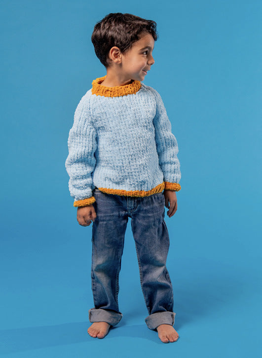 Snuggly Sweater - Free Jumper Knitting Pattern For Kids in Paintbox Yarns Chenille by Paintbox Yarns