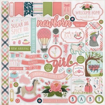 Echo Park Paper Rock-A-Bye Baby Girl Cardstock Stickers 12"X12" - 318214