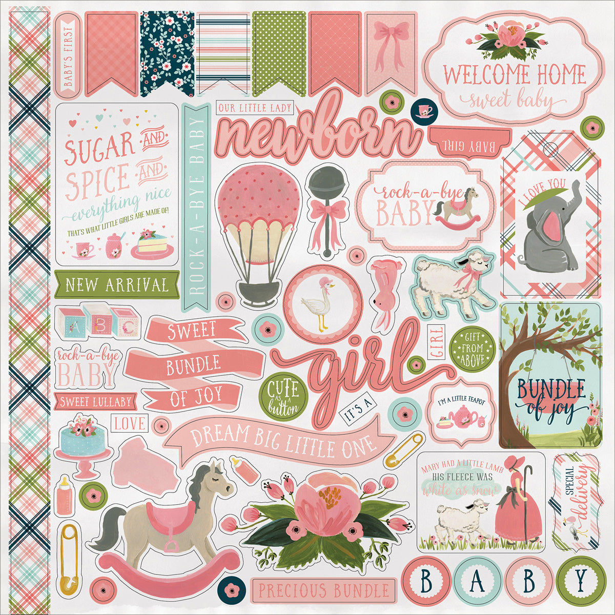 Echo Park Paper Rock-A-Bye Baby Girl Cardstock Stickers 12"X12" - 318214