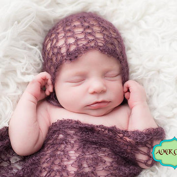Newborn Dainty Lace Bonnet Hat and Photography Wrap