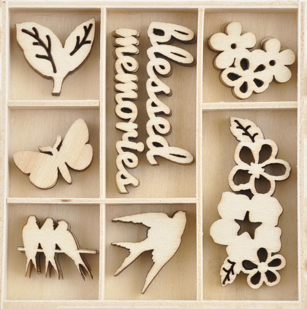 Kaisercraft Wood Mini Themed Embellishments - Morning Dew, 40/Pkg