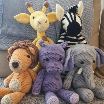 Savanna Savannah Animal Set Elephant Giraffe Hippo Hippopotamus Lion Zebra crochet amigurumi