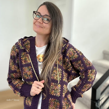 Dolman Hoodie Granny Square Cardigan