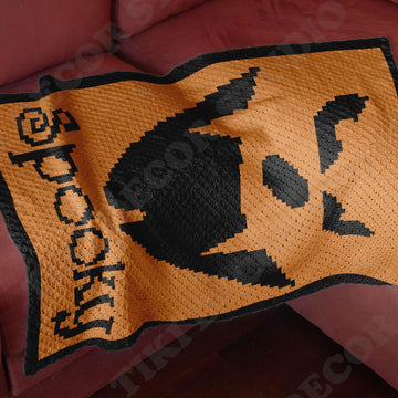 C2C Crochet Pattern Halloween Pumpkin Face Throw Orange Blanket Spooky