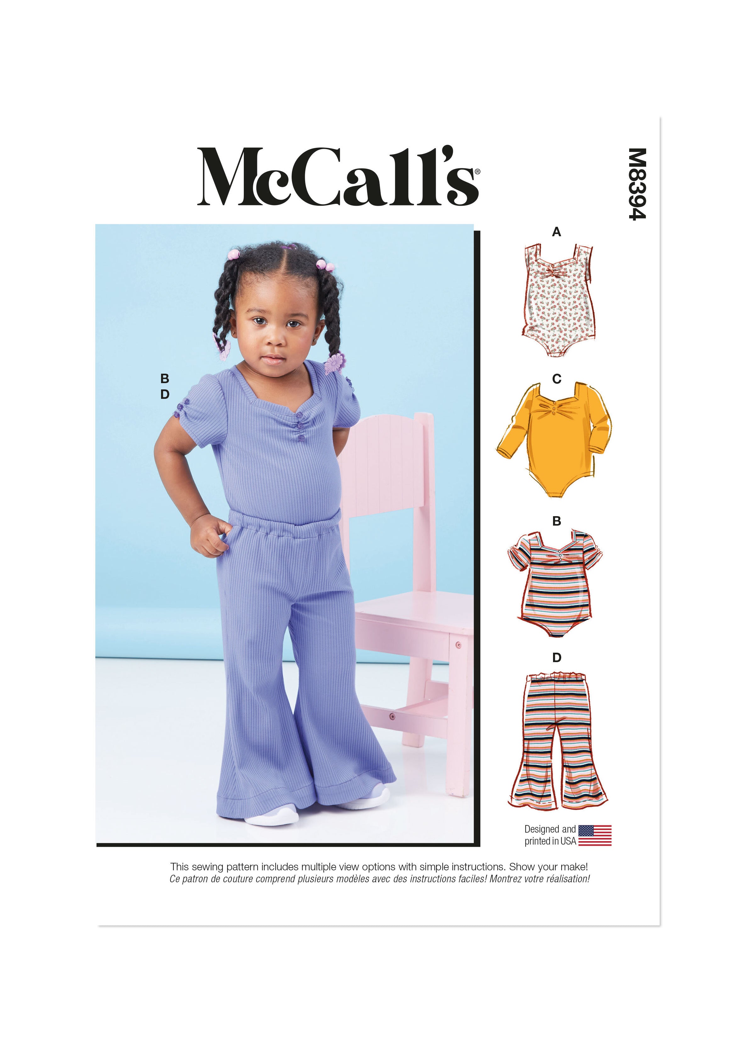 McCall's Toddlers' Knit Bodysuits and Pants M8394 - Sewing Pattern