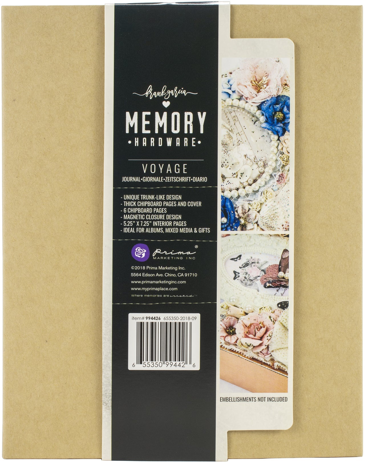Prima Marketing Prima Memory Hardware Chipboard Album 8.5"X7"X3.25" - Kraft Voyage W/6 Pages