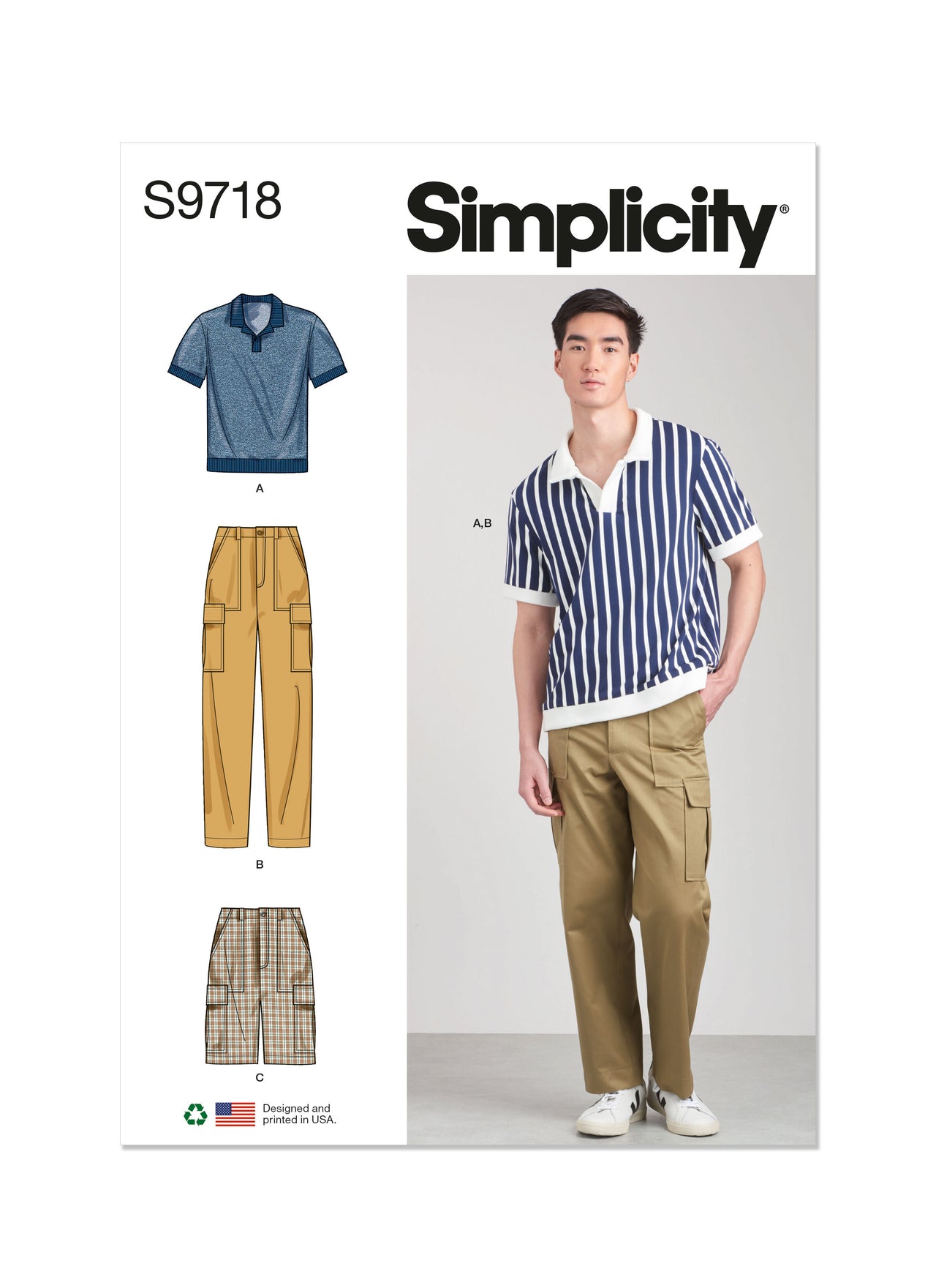 Simplicity Men's Knit Top, Cargo Pants and Shorts S9718 - Sewing Pattern