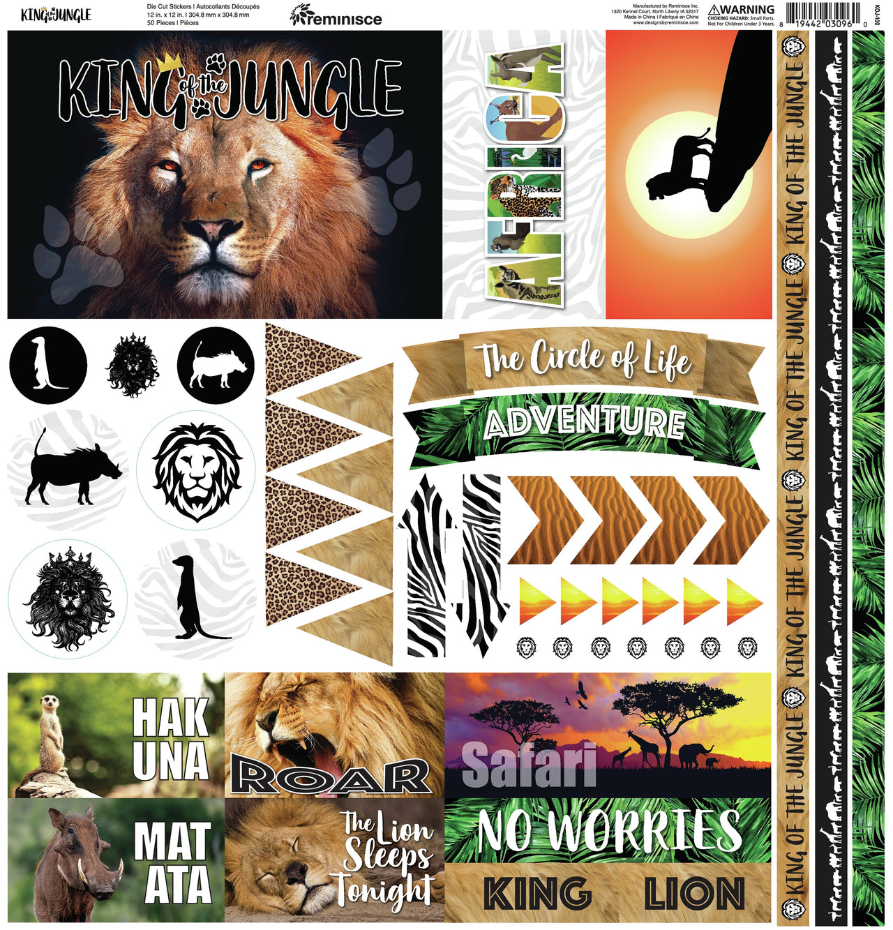 Reminisce Elements Cardstock Stickers 12"X12" - King Of The Jungle
