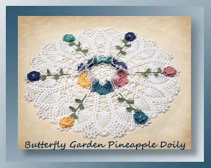 0757 Butterfly Garden Pineapple Doily
