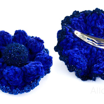 Royal Blue. Genia Crocheted Scarf & Flower Pins