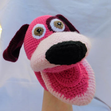 Belita, the amigurumi dog, hand puppet