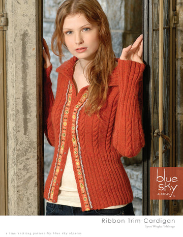 Blue Sky Fibers Ribbon Trim Cardigan PDF
