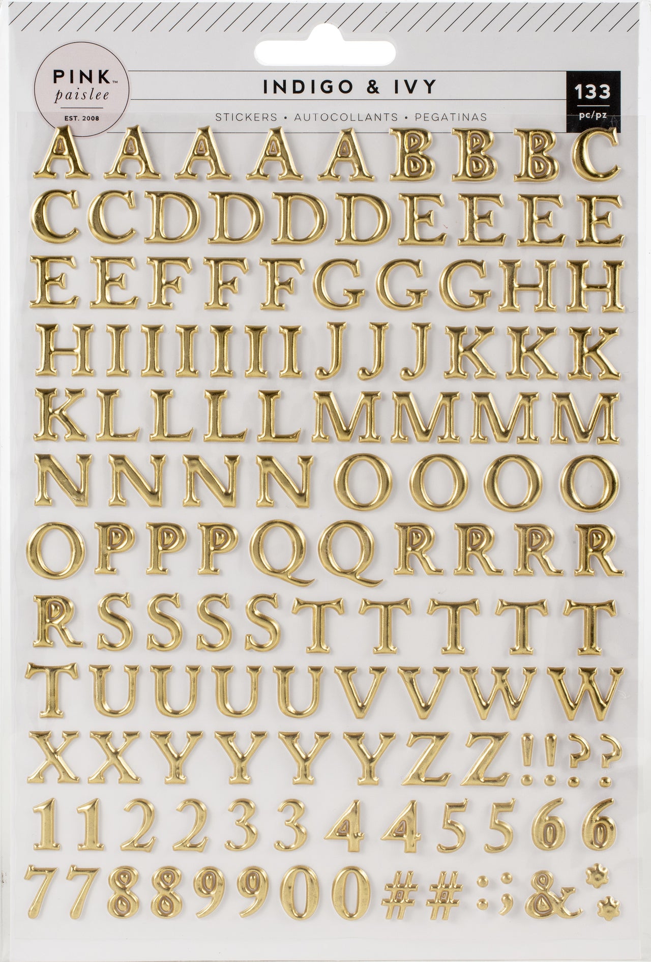American Crafts Indigo & Ivy Puffy Stickers - Alphabet W/Gold Foil