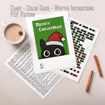 C2C CROCHET PATTERN Christmas Black Cat Santa Hat Baby Blanket C2C