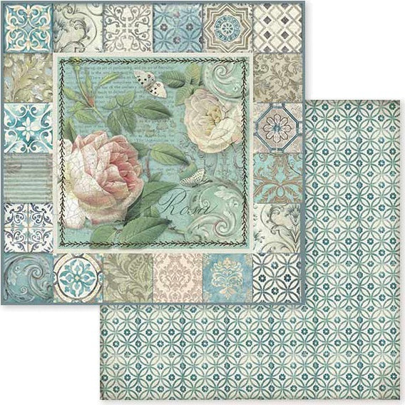 Stamperia Intl Stamperia Double-Sided Cardstock 12"X12" 10/Pkg - Azulejo Frame W/Rose