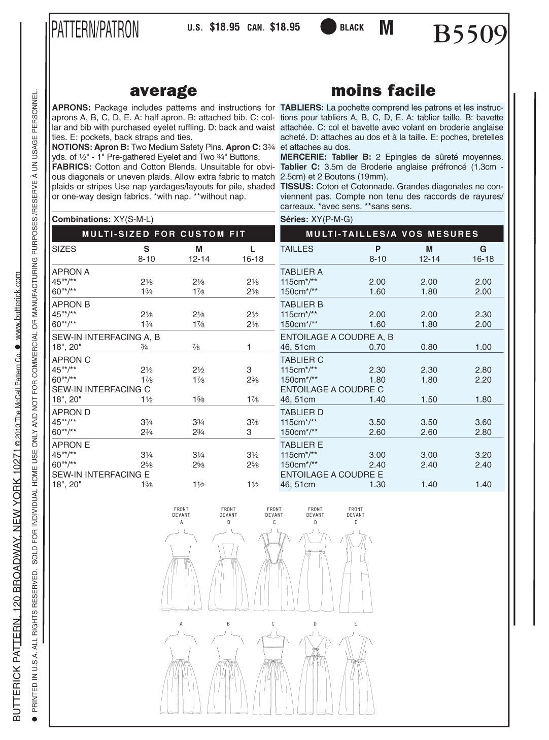 Butterick Aprons B5509 - Sewing Pattern