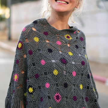 Aurora boho chic crochet poncho with fringe
