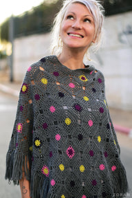 Aurora boho chic crochet poncho with fringe