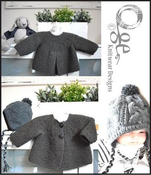 Garter stitch jacket with back pleat and cable hat - P103