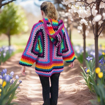 Hexagon Granny Square Crochet Hoodie Cardigan