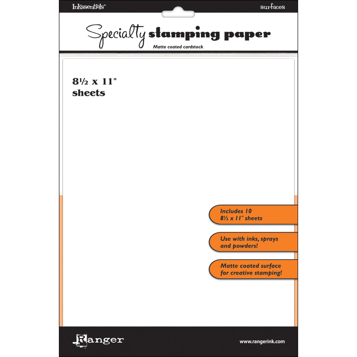 Ranger Inkssentials Specialty Stamping Paper 10/Pkg - White 8.5"X11"