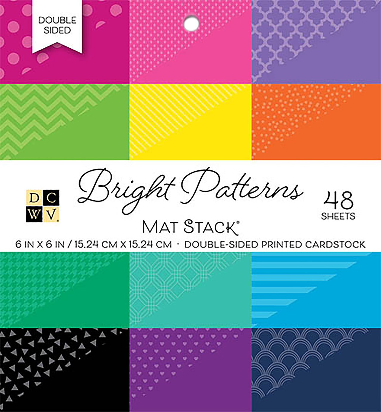 American Crafts DCWV Double-Sided Cardstock Stack 6"X6" 48/Pkg - Bright Patterns, 12 Colors/4 Each