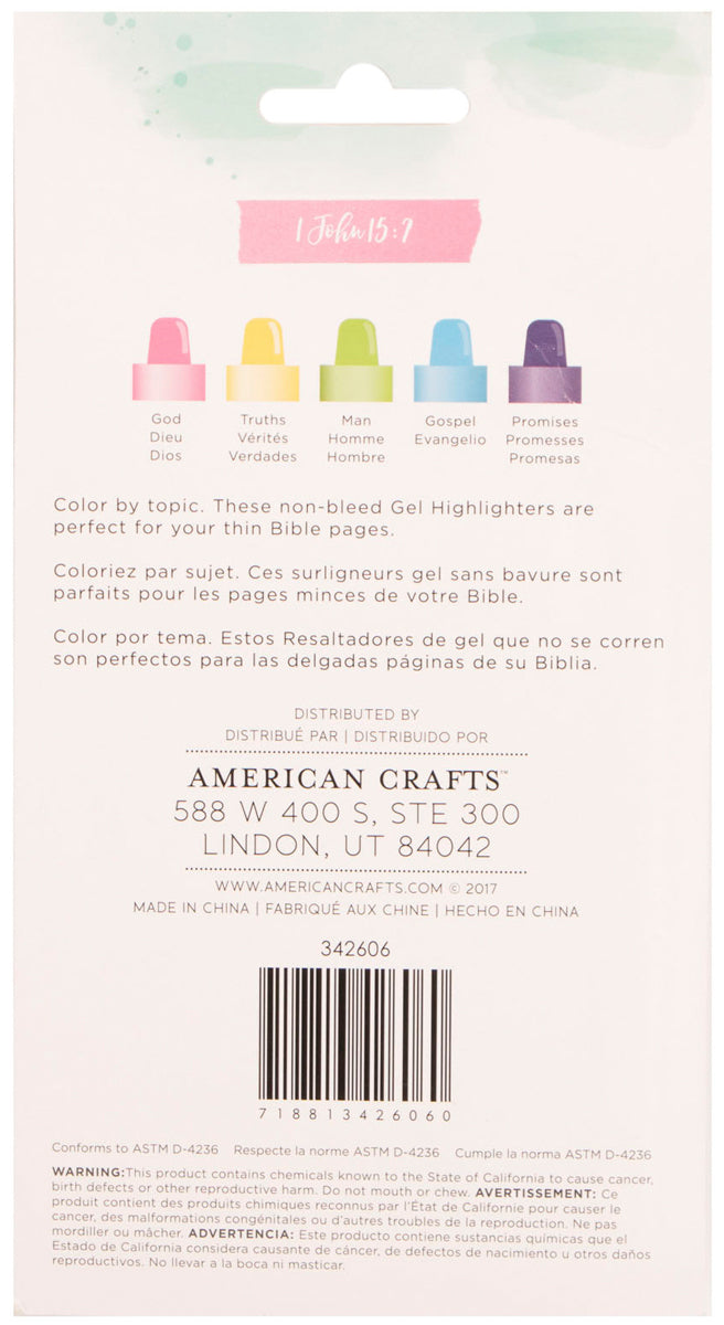 American Crafts Creative Devotion Gel Highlighters 5/Pkg - Neon Pink, Yellow, Green, Blue, Violet