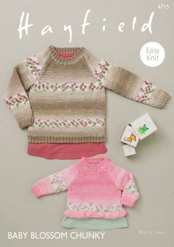 Sweaters with Bell and Rib Edging in Hayfield Baby Blossom Chunky - 4715 - Downloadable PDF