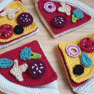 Pizza Set Tomato Sauce Cheese Slice Salami Broccoli Mushroom Olive Onion Crochet Amigurumi Food Stand Play Montessori