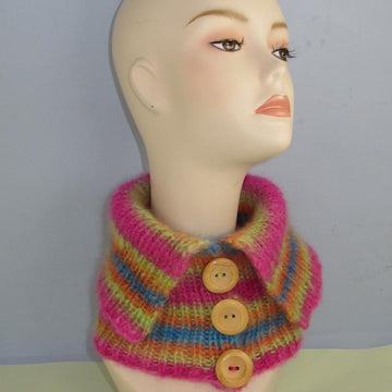 Angel Print Mohair All Rib Button Collar Cowl