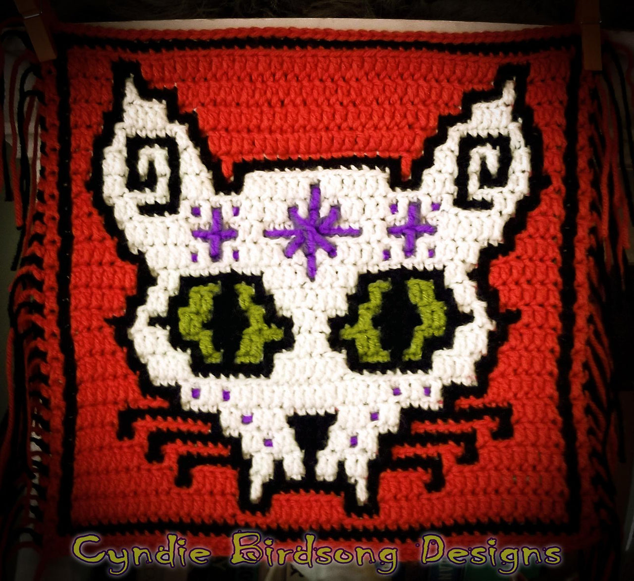 Halloween Mosaic Square - Sugar Cat Skull