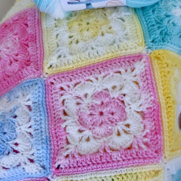 Pastel Shells Granny Square Baby Blanket- Lion Brand Ice Cream DK