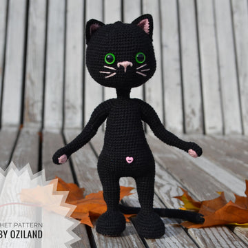 Crochet Pattern Shadow the black cat amigurumi toy