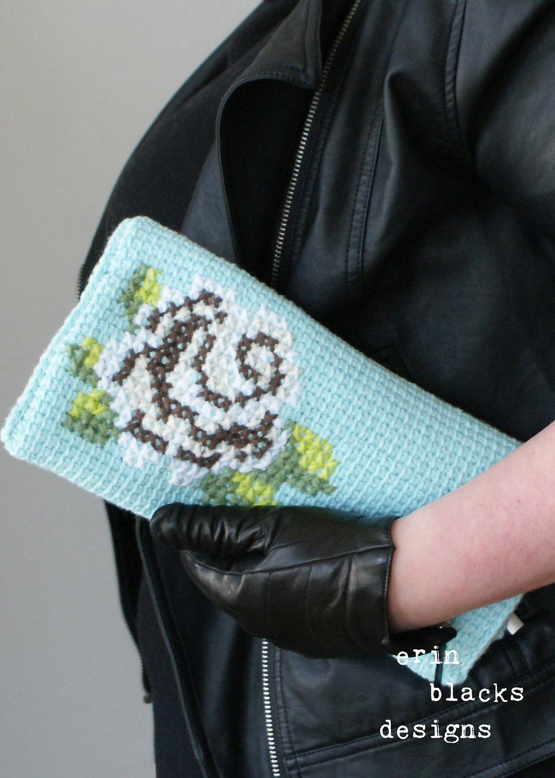 Cotton Brown Rose Bloom Clutch (11" x 11") (tunisian009)