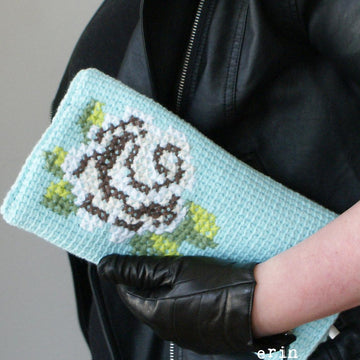 Cotton Brown Rose Bloom Clutch (11" x 11") (tunisian009)