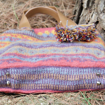 Large knitted felted colorful bag in Fair Isle pattern