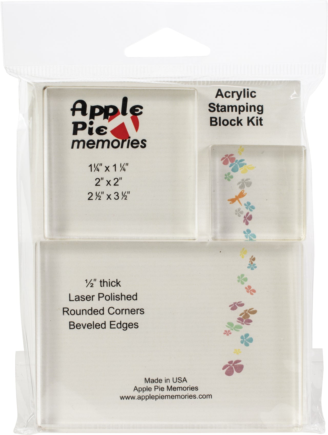 Apple Pie Memories Acrylic Stamp Blocks 3/Pkg - .5" Thick: 1.25"X1.25", 2"X2", 2.5"X3.5"