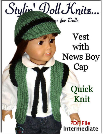 Fits American Girl Doll, Vest with newsboy cap