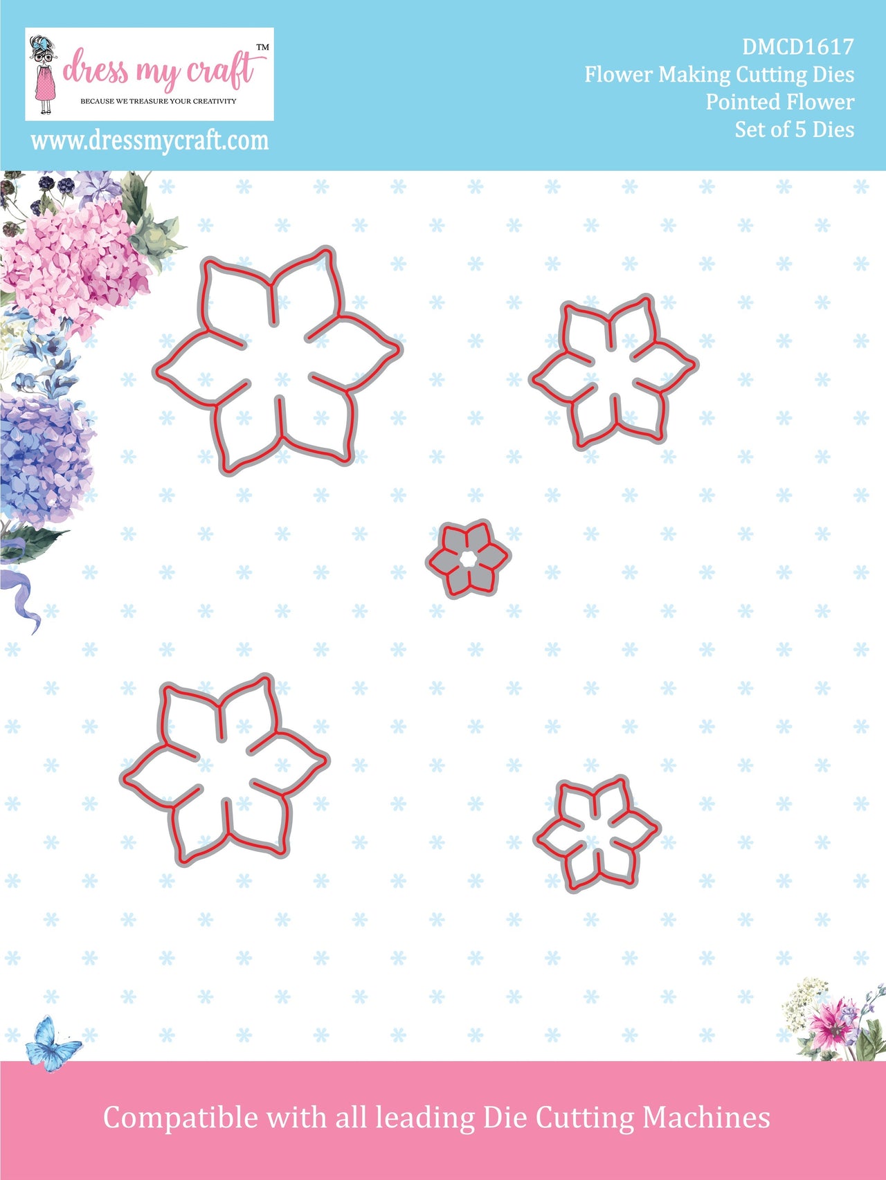 Dress My Crafts Designer Cutting Dies 5/Pkg - Pointed Flower .15" To 1.75"