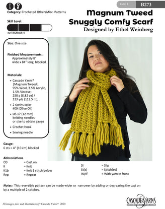 Snuggly Comfy Scarf in Cascade Yarns Magnum Tweed - B273 - Downloadable PDF