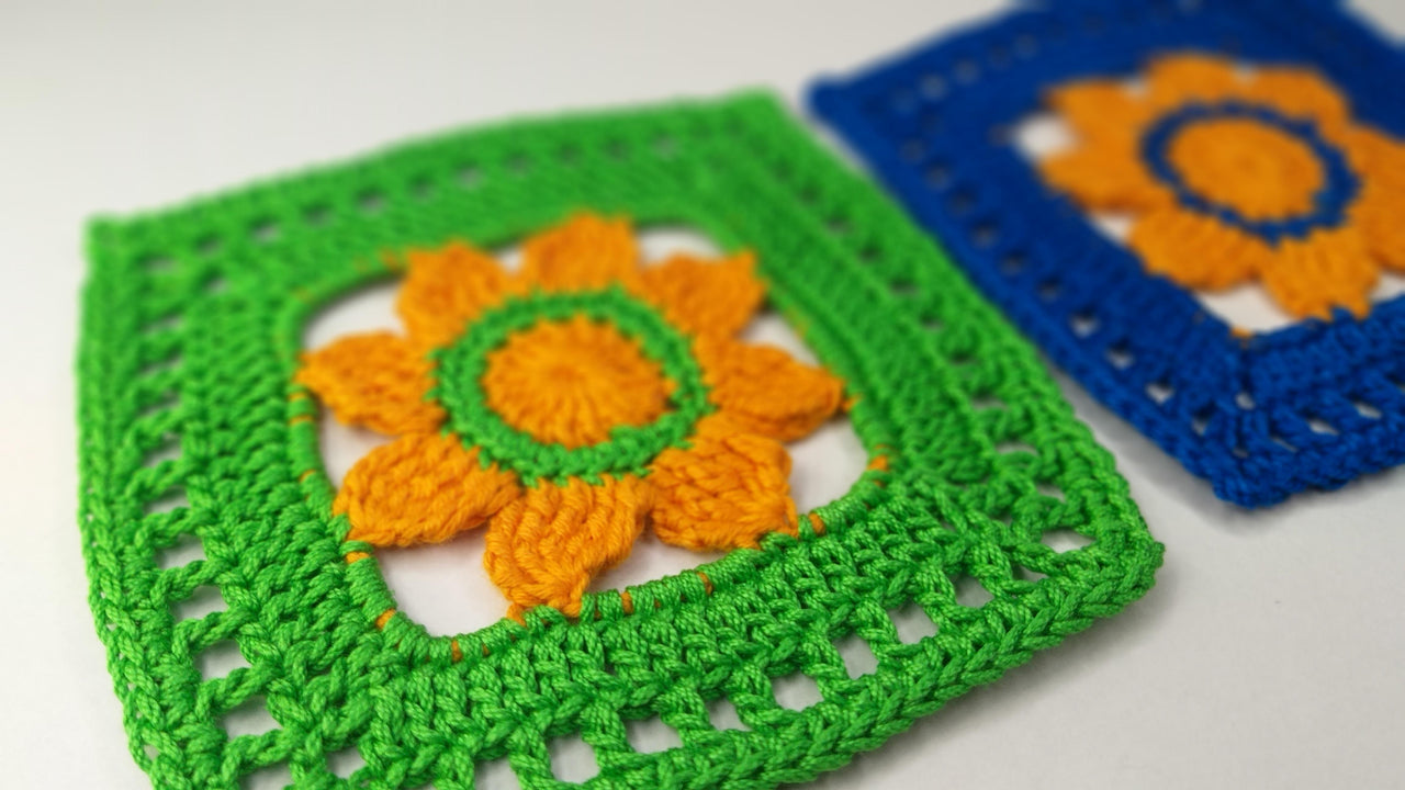 Crochet granny square is for blankets, coasters or home decor