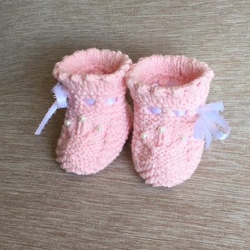 Knit Pink Booties with Pearls