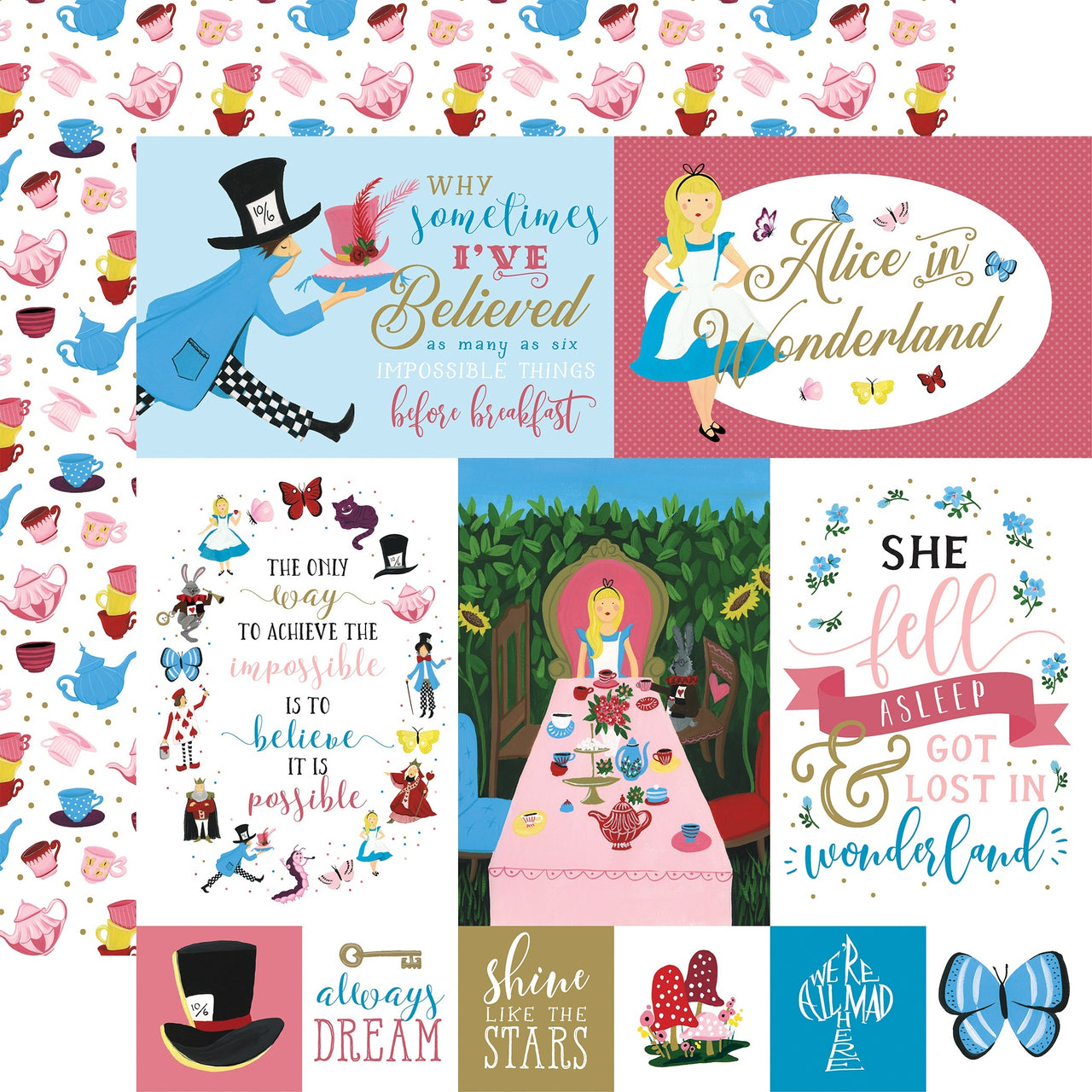 Echo Park Paper Alice In Wonderland No. 2 Double-Sided Cardstock 12"X12" 25/Pkg - Multi Journaling Cards