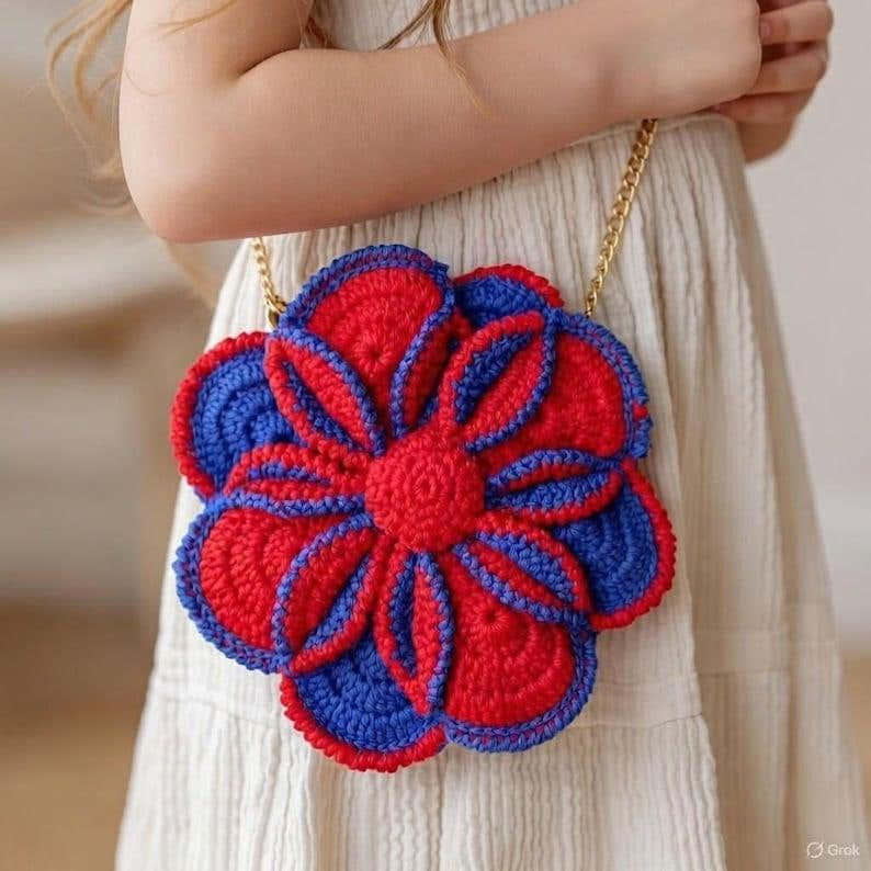 Crochet 3D Flower Bag Pattern – Layered Handbag PDF + Video Tutorial