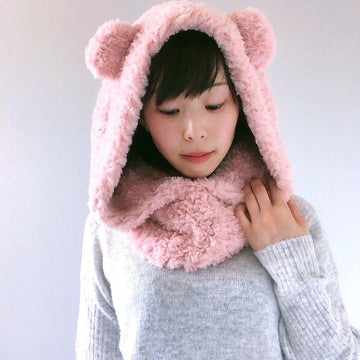 Fluffy Hooded Bear Cowl