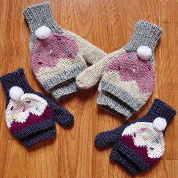 Sweeter Than a Cupcake Hat and Fingerless Mitten Set in Girls and Adult Sizes