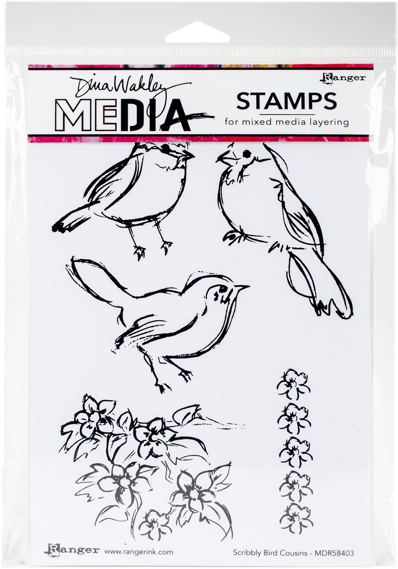 Ranger Dina Wakley Media Cling Stamps 6"X9" - Scribbly Bird Cousins