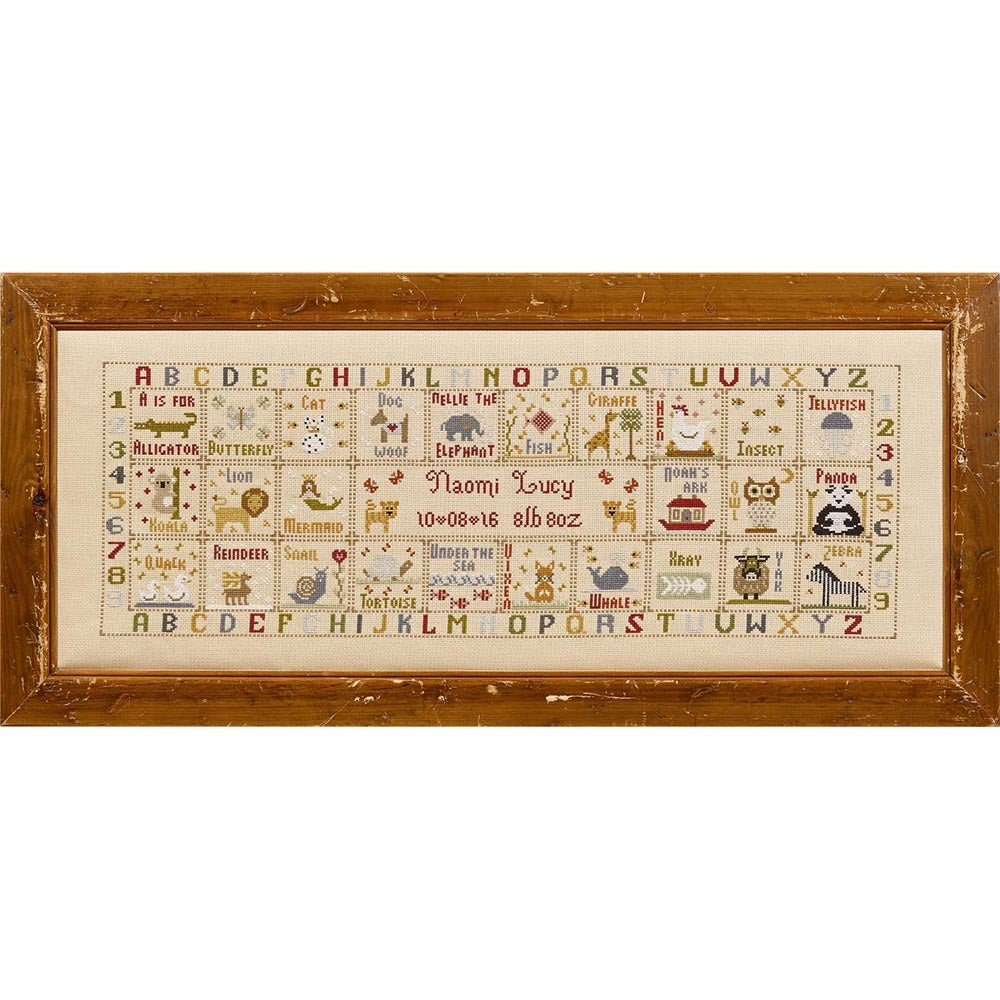 Historical Sampler Company Animal Magic Birth Sampler Cross Stitch Kit - 62cm x 22cm